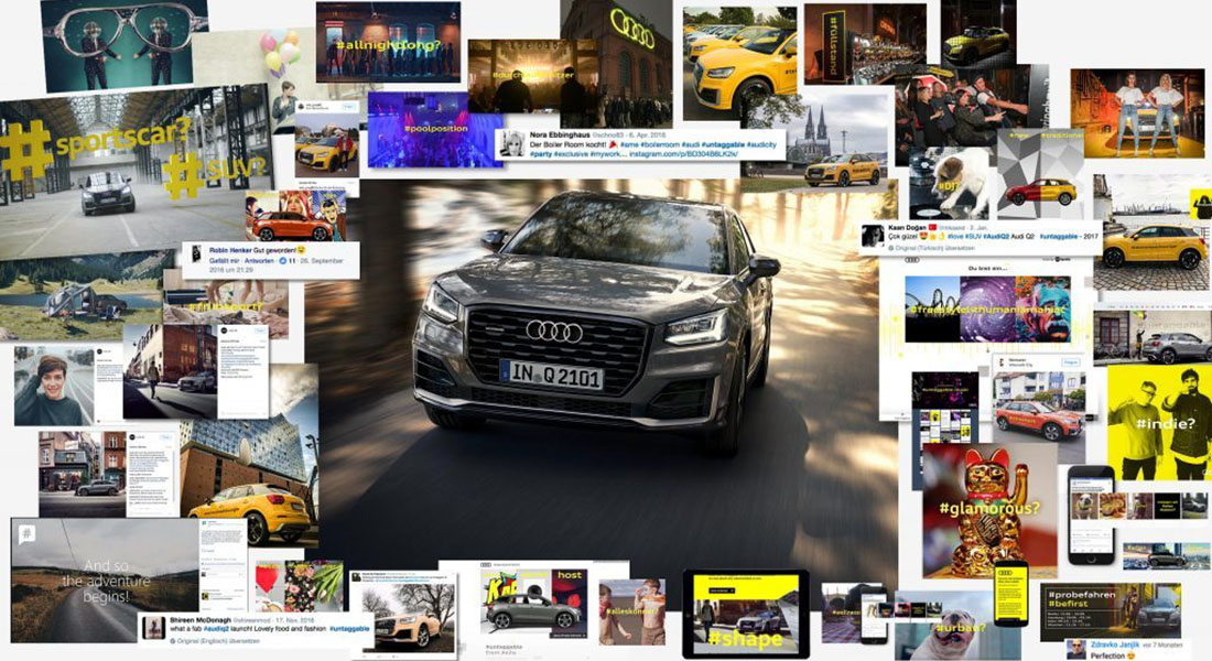 Screens und Beispiele aus der Audi Q2 Digitalkampagne #untaggable.