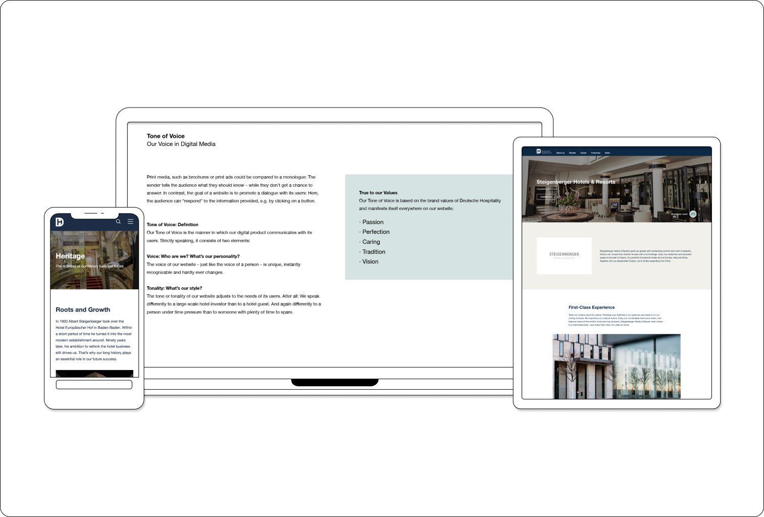 Ein Auszug aus dem Content Styleguide der Deutschen Hospitality auf dem Bildschirm eines Laptops.