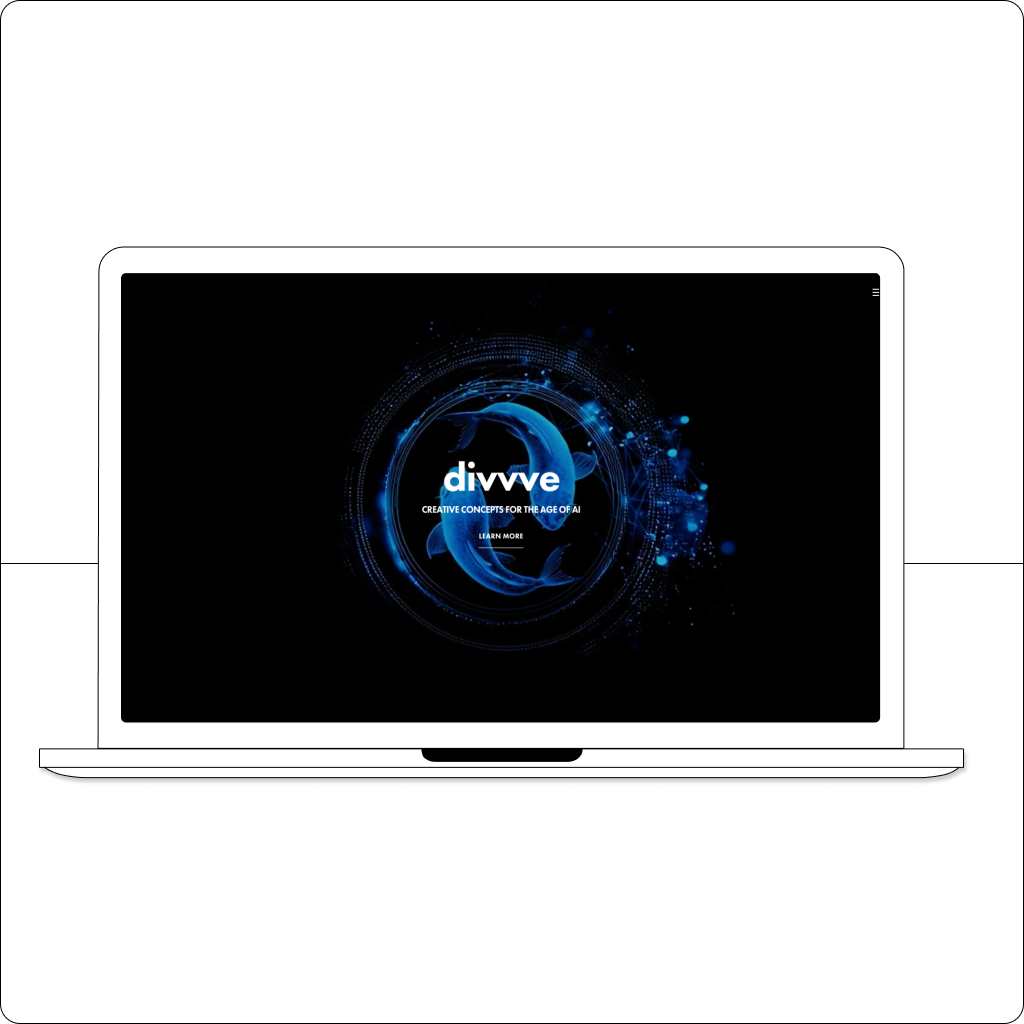 Ein illustrierter Laptop zeigt die Webseite des Kreativteams divvve.