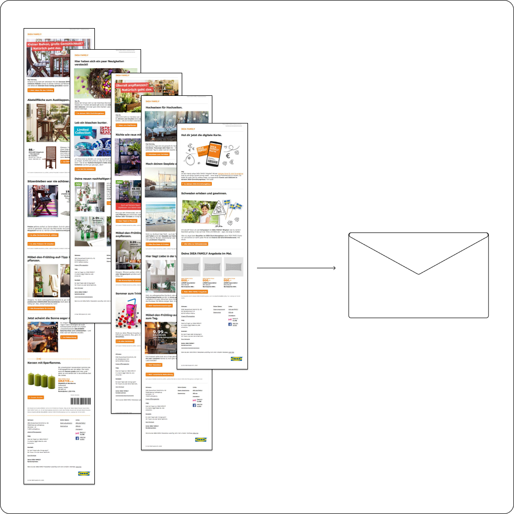 Mehrere IKEA FAMILY Newsletter stehen beispielhaft für die CRM-Konzeption von Annika Hüllebrand.